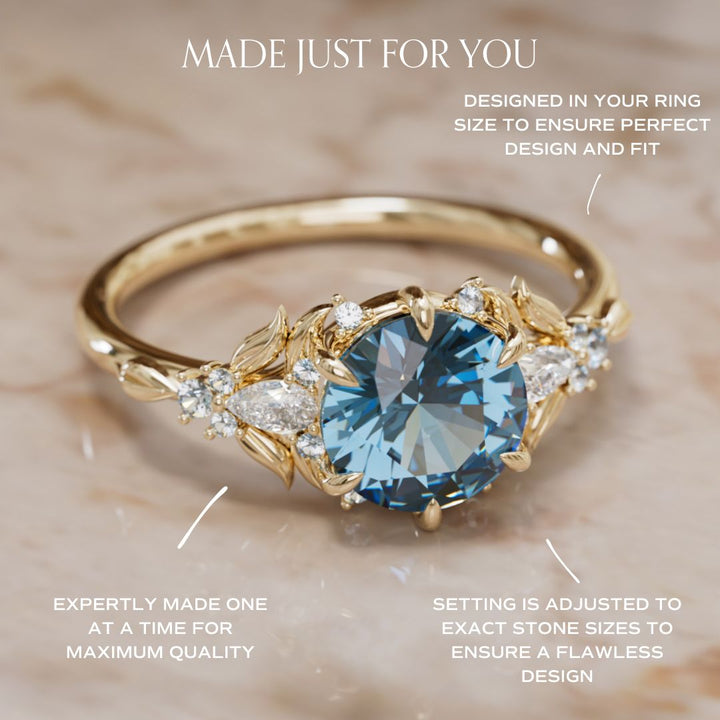 Siriwen Round Blue Sapphire Engagement Flower Ring Nature Inspired (Setting Only) By Valley Rose