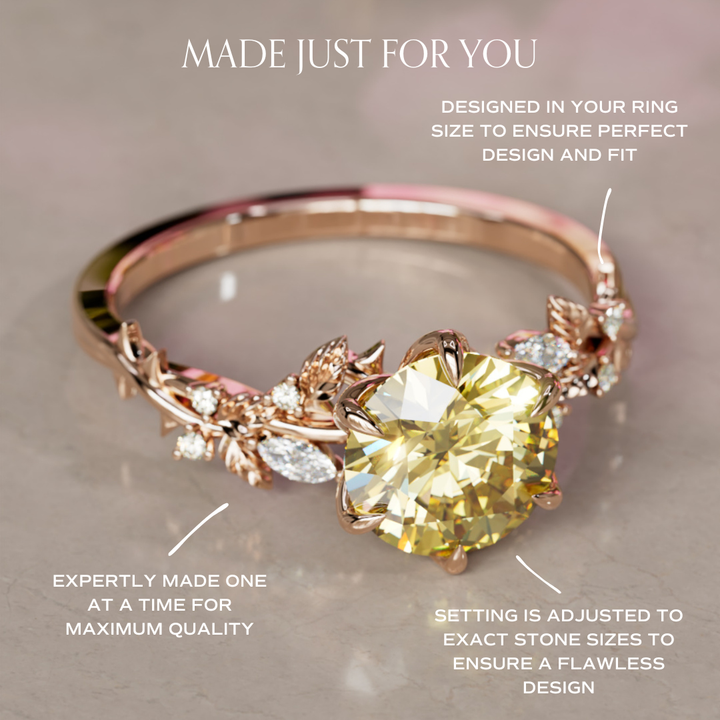 Rosewood Round Yellow Lab Diamond Engagement Flower Ring Nature Inspired (Setting Only)