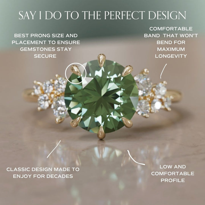 Cosmia Round Green Sapphire Unique Celestial Engagement Ring (Setting Only)