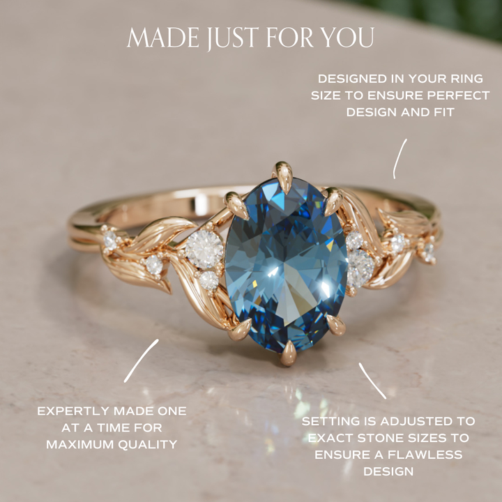 Celria Oval Blue Sapphire Fantasy Engagement Ring Nature Inspired with Leaves (Setting Only) By Valley Rose
