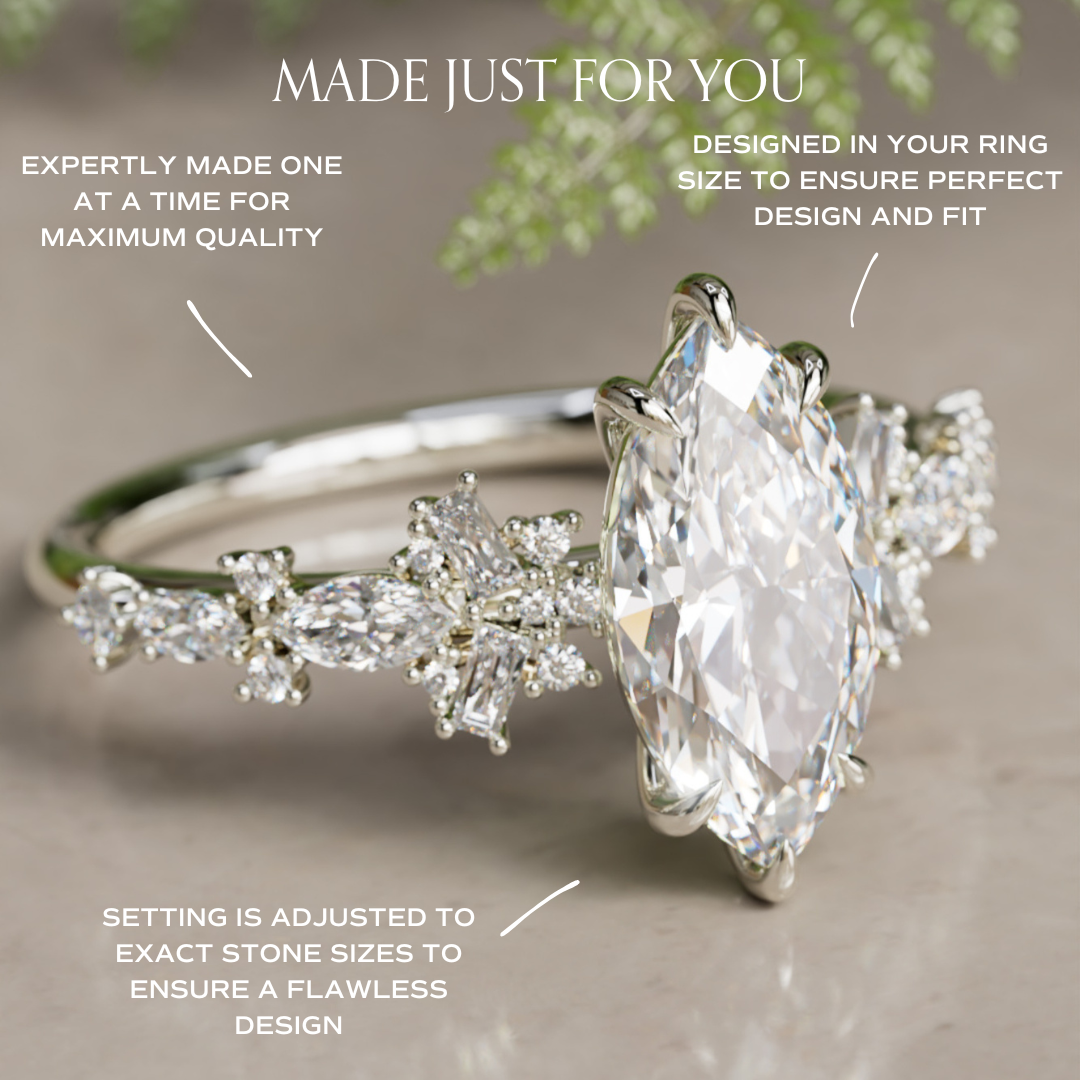 Philomena Marquise Lab Diamond Unique Engagement Ring Nature Inspired