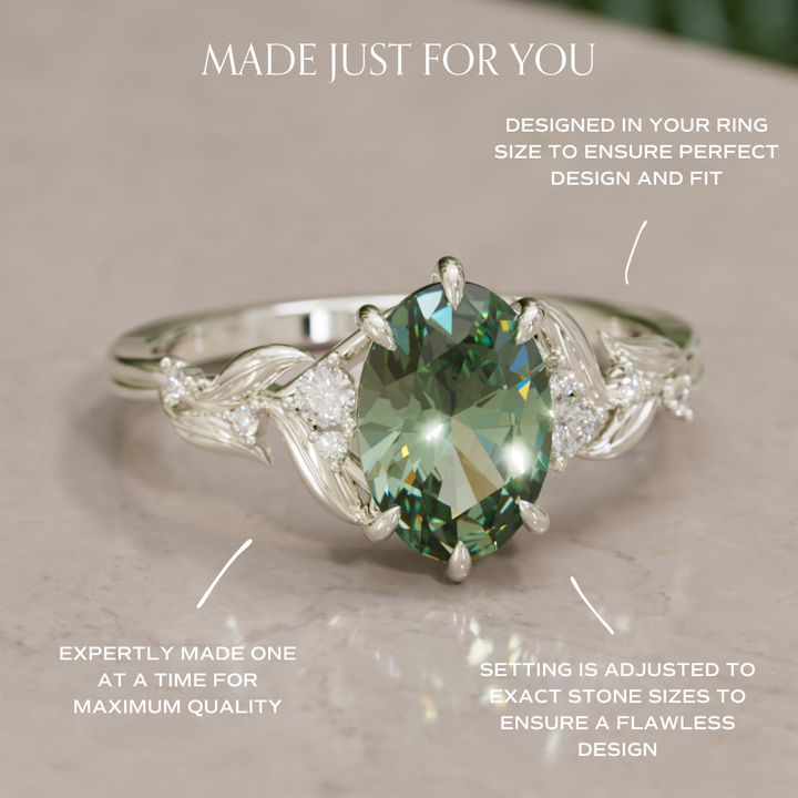 Celria Oval Green Sapphire Fantasy Engagement Ring Nature Inspired with Leaves (Setting Only) By Valley Rose