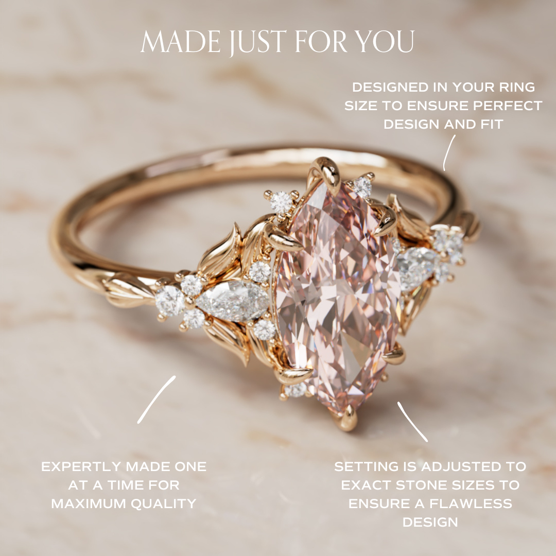 Siriwen Marquise Pink Lab Diamond Fantasy Engagement Ring Nature Inspired with Leaves (Setting Only) By Valley Rose