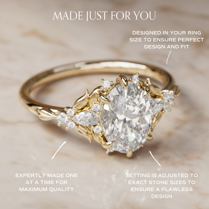 Siriwen Oval Lab Diamond Fantasy Engagement Ring Nature Inspired with Leaves (Setting Only) By Valley Rose