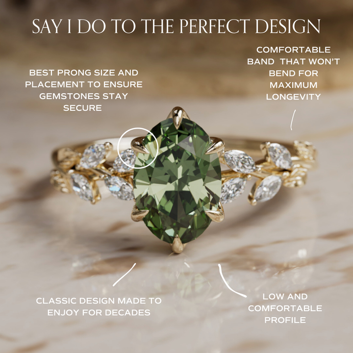 Farren Oval Green Sapphire Engagement Fairy Flower Ring Nature Inspired (Setting Only) By Valley Rose