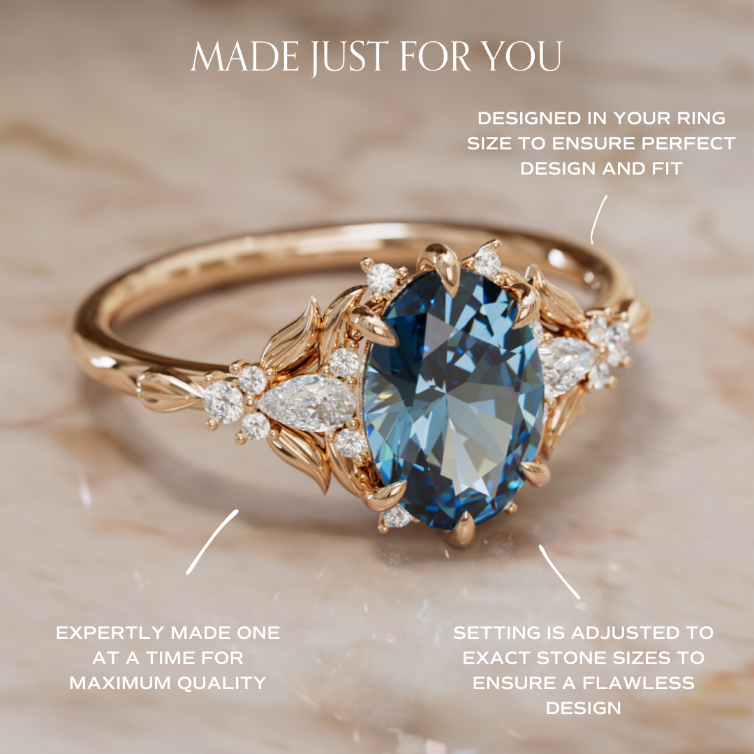 Siriwen Oval Blue Sapphire Fantasy Engagement Ring Nature Inspired with Leaves (Setting Only) By Valley Rose