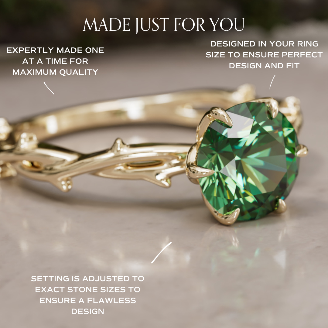 Ferelith Round Green Sapphire Fantasy Nature Branch Engagement Ring