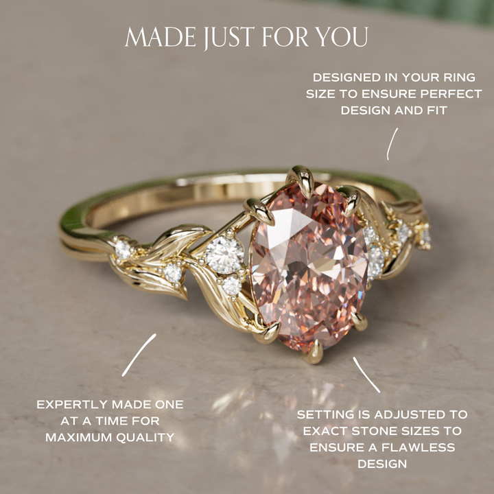 Celria Oval Pink Lab Diamond Fantasy Engagement Ring Nature Inspired with Leaves (Setting Only) By Valley Rose