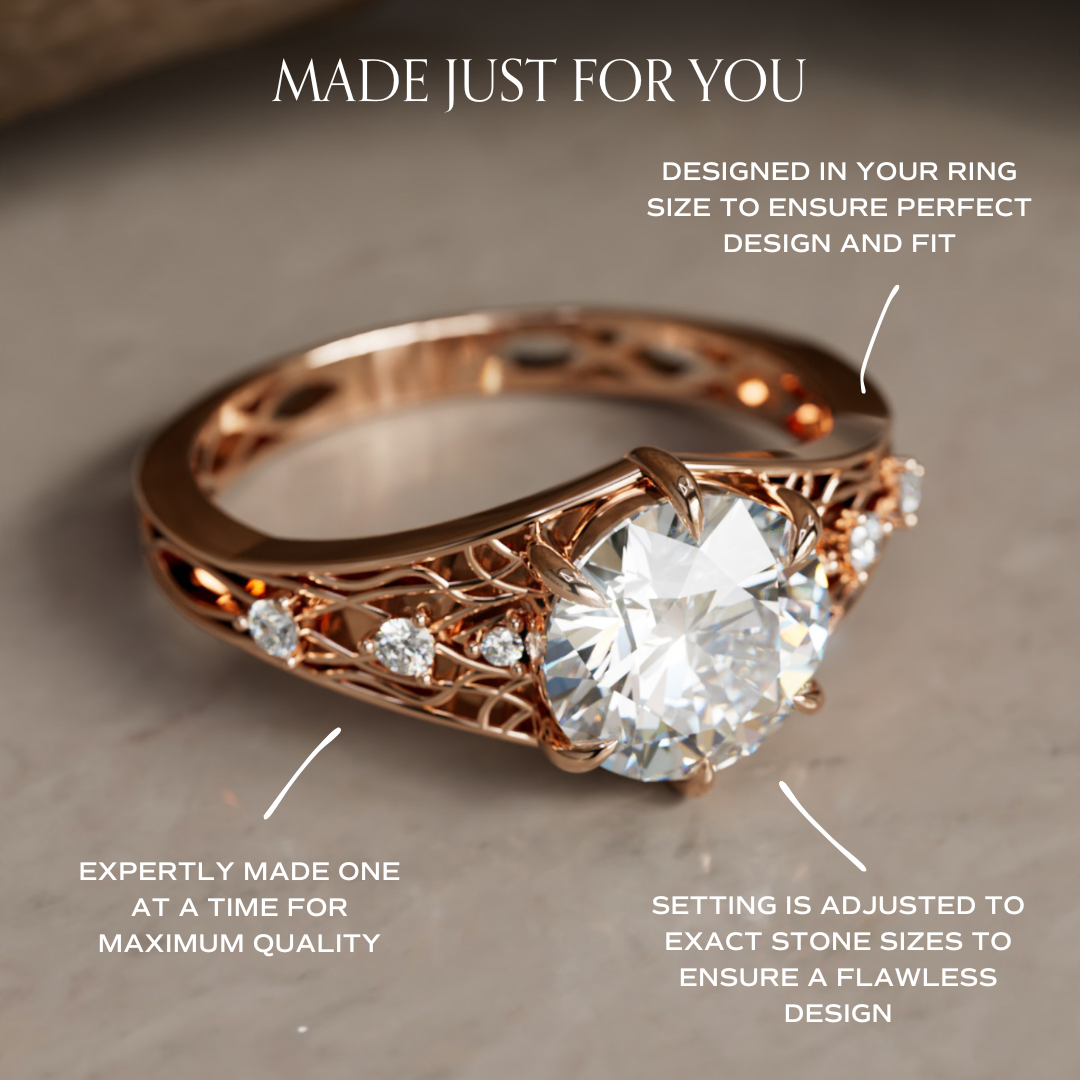 Ilyrana Fantasy Round Lab Diamond Unique Art Noveau Engagement Ring (Setting Only)