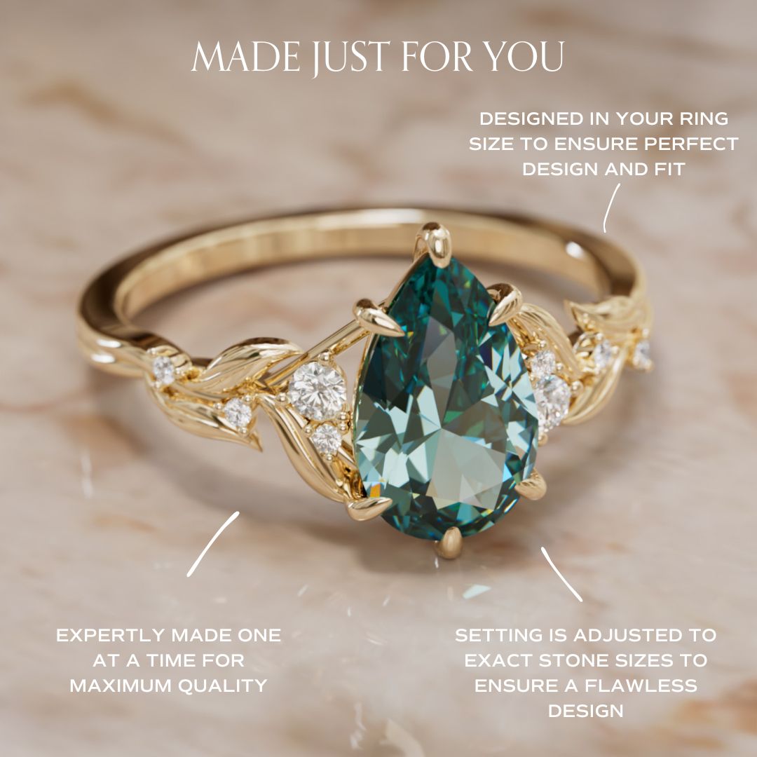 Celria Pear Teal Sapphire Engagement Flower Ring Nature Inspired (Setting Only) By Valley Rose