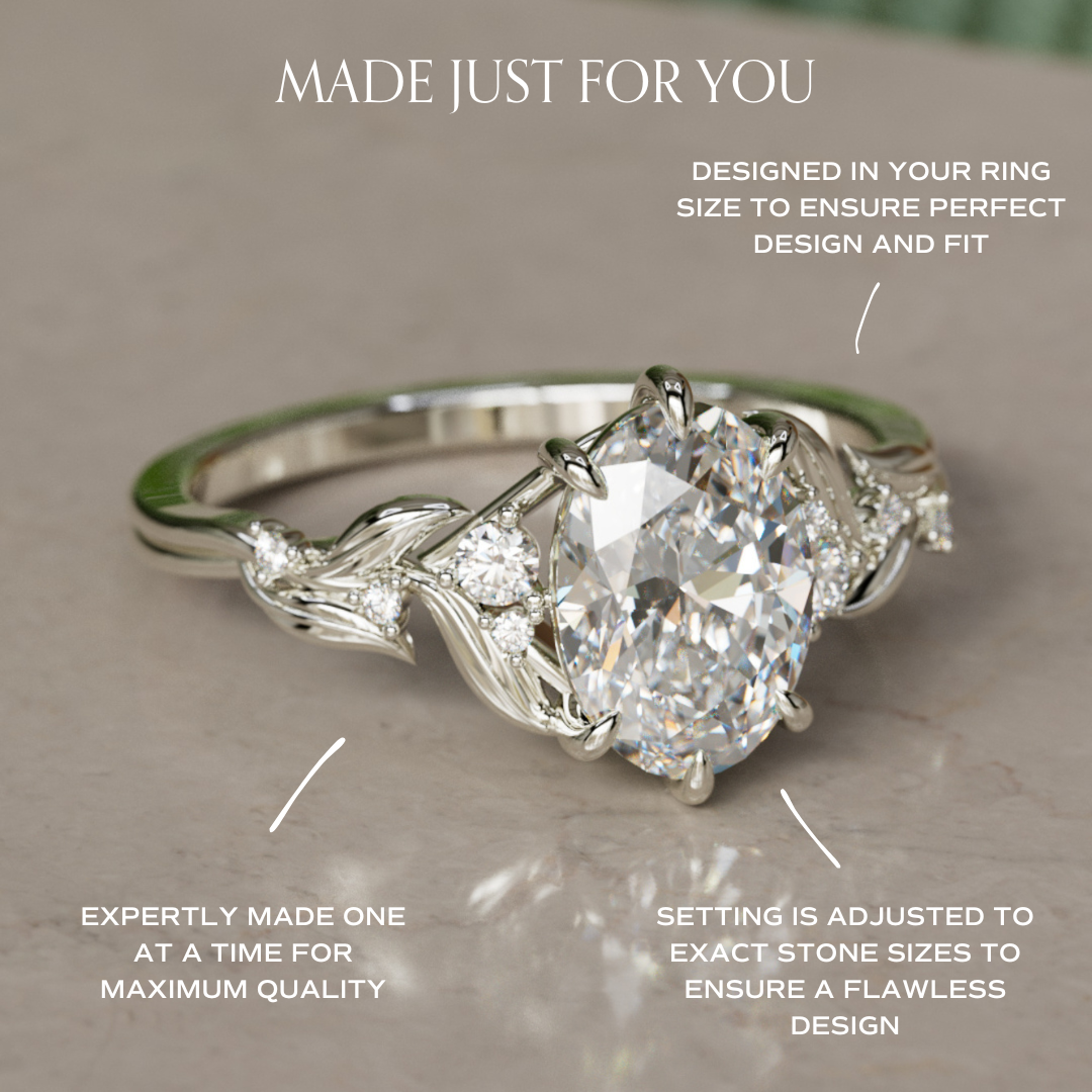 Celria Oval Lab Diamond Fantasy Engagement Ring Nature Inspired with Leaves (Setting Only) By Valley Rose