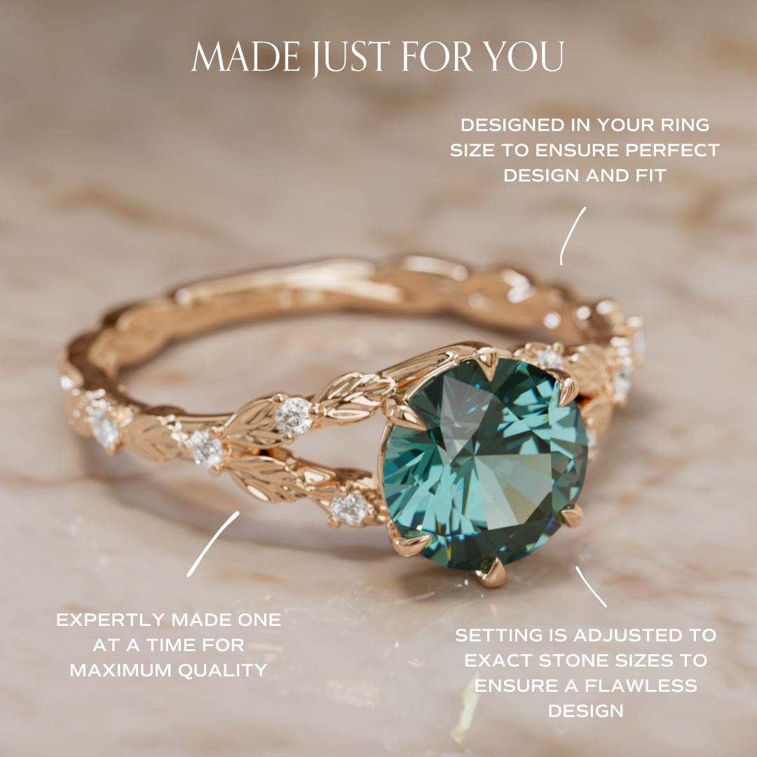 Anello di fidanzamento naturale con zaffiro tondo teal Sorrel (solo montatura)