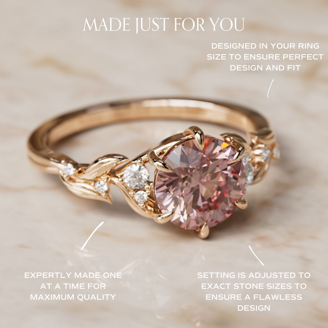 Celria Round Pink Lab Diamond Engagement Flower Ring Nature Inspired (Setting Only) By Valley Rose