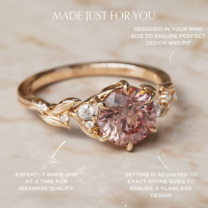 Celria Round Pink Lab Diamond Engagement Flower Ring Nature Inspired (Setting Only) By Valley Rose