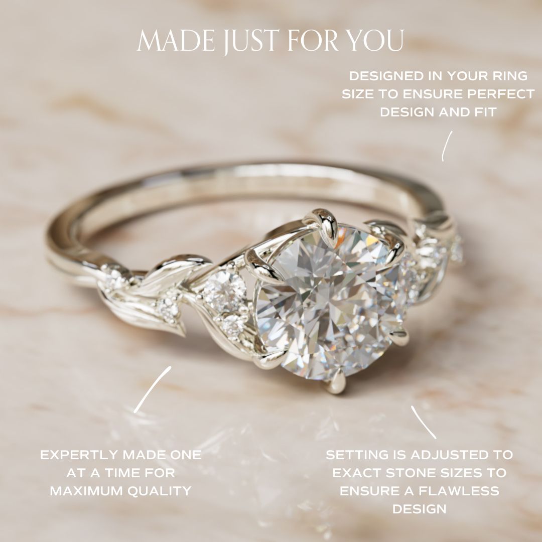 Celria Round Lab Diamond Engagement Flower Ring Nature Inspired (Setting Only) By Valley Rose