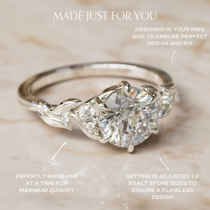 Celria Round Lab Diamond Engagement Flower Ring Nature Inspired (Setting Only) By Valley Rose