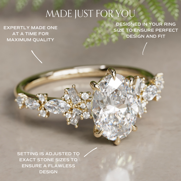 Philomena Oval Lab Diamond Unique Engagement Ring Nature Inspired