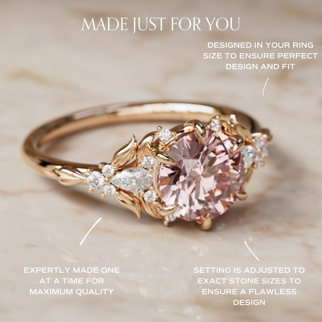 Siriwen Round Pink Lab Diamond Engagement Flower Ring Nature Inspired (Setting Only) By Valley Rose