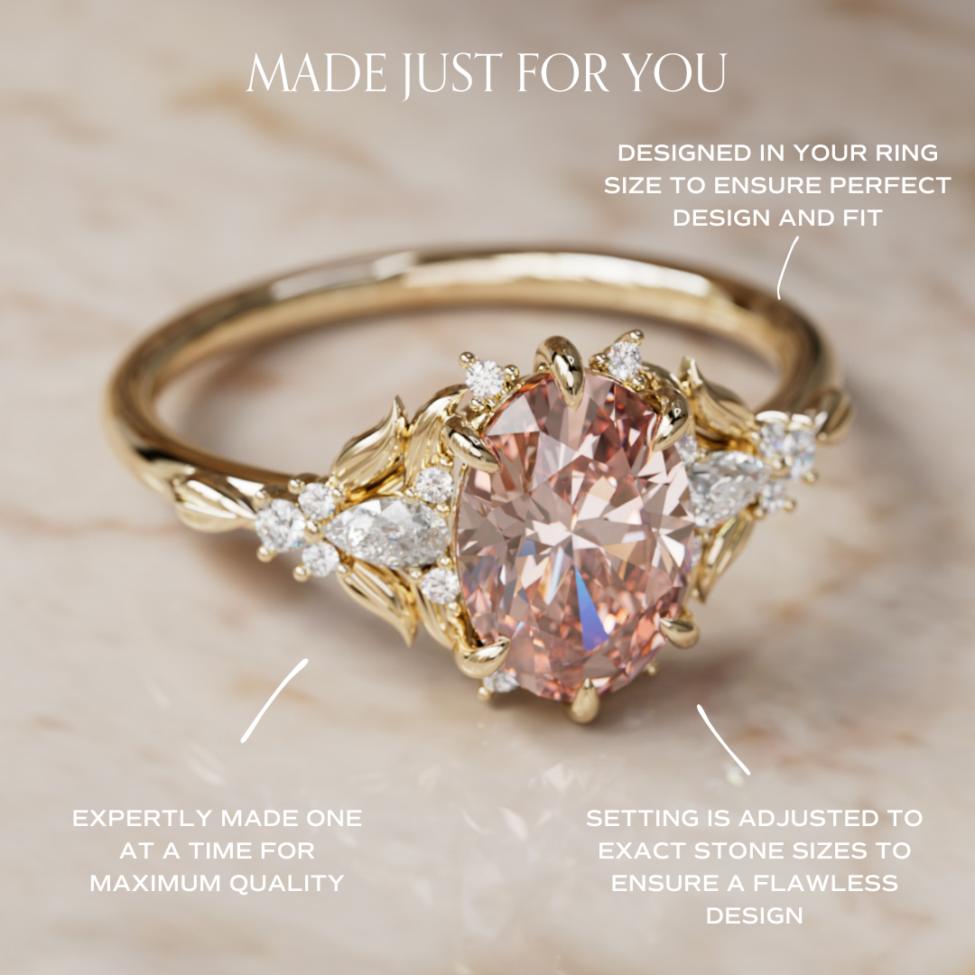 Siriwen Oval Pink Lab Diamond Fantasy Engagement Ring Nature Inspired with Leaves (Setting Only) By Valley Rose