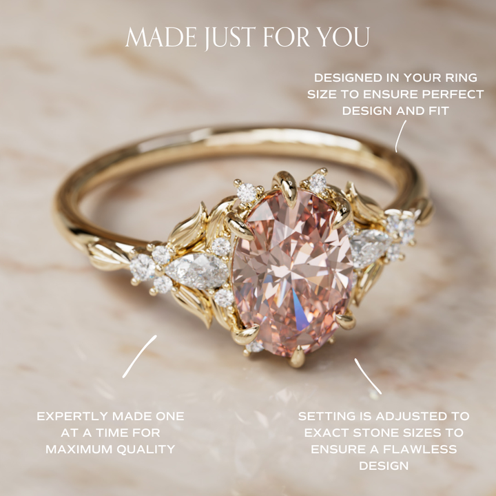 Siriwen Oval Pink Lab Diamond Fantasy Engagement Ring Nature Inspired with Leaves (Setting Only) By Valley Rose