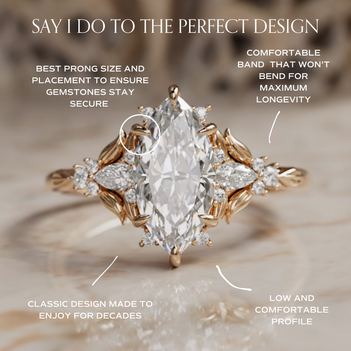 Siriwen Marquise Lab Diamond Fantasy Engagement Ring Nature Inspired with Leaves (Setting Only) By Valley Rose