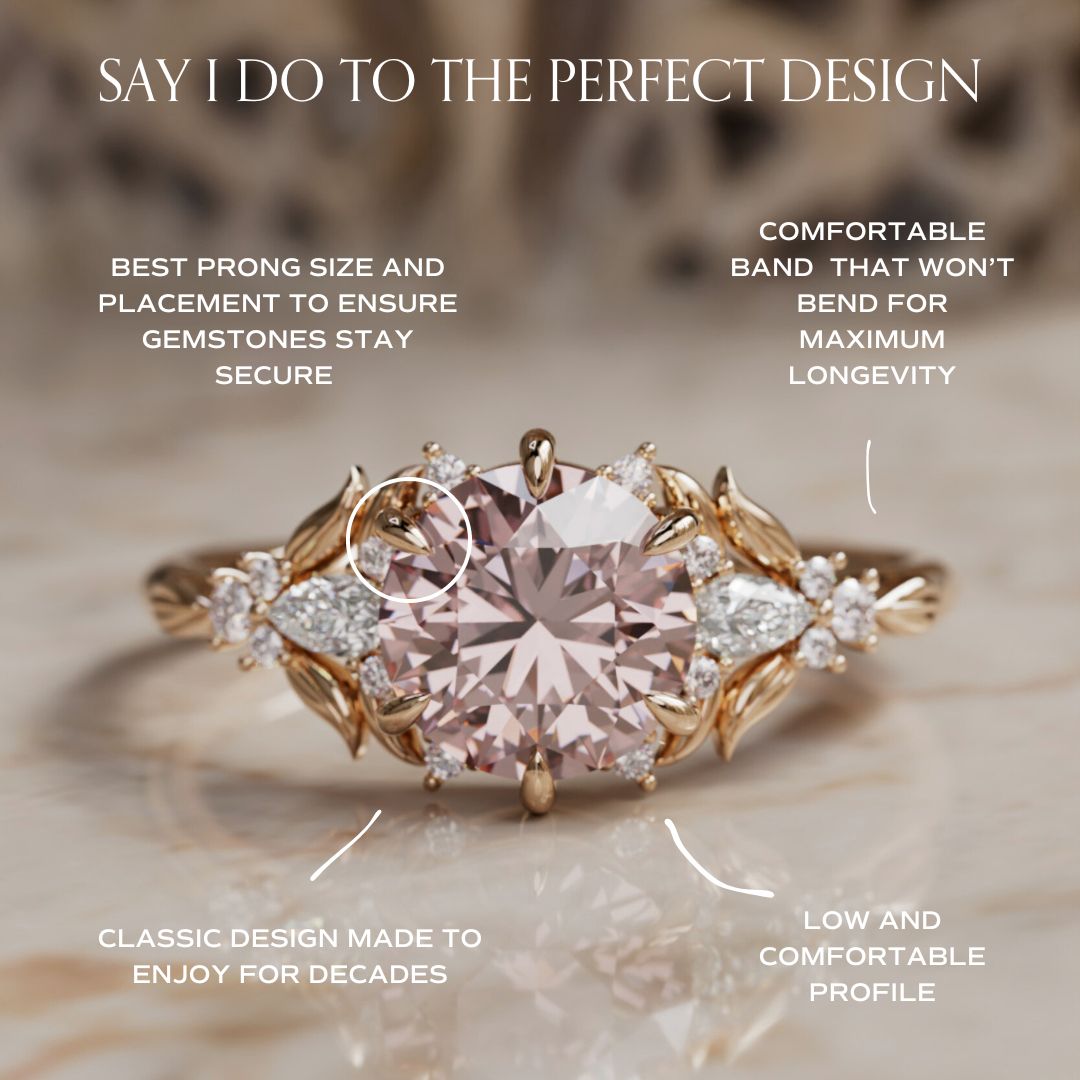 Siriwen Round Pink Lab Diamond Engagement Flower Ring Nature Inspired (Setting Only) By Valley Rose