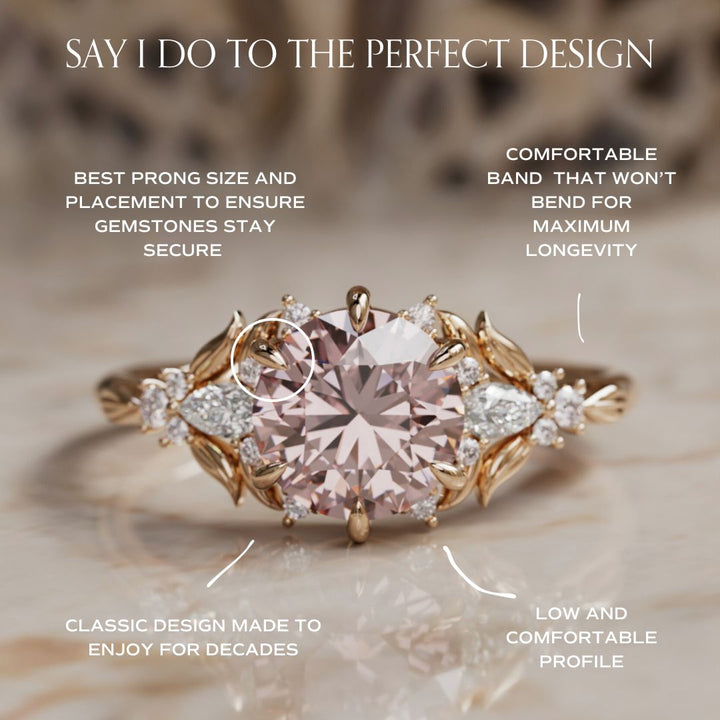 Siriwen Round Pink Lab Diamond Engagement Flower Ring Nature Inspired (Setting Only) By Valley Rose