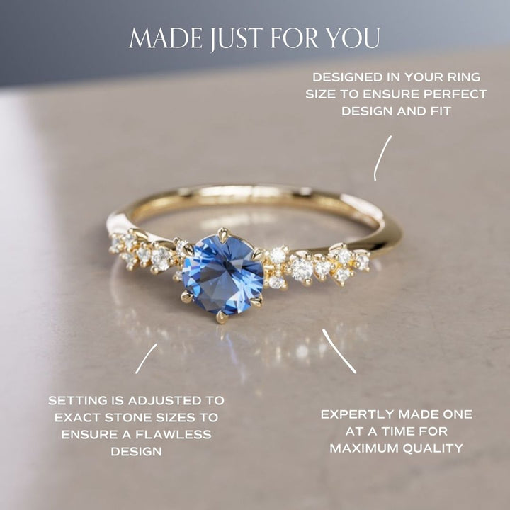 Astrid Blue Sapphire Unique Celestial Ring .75 Ct