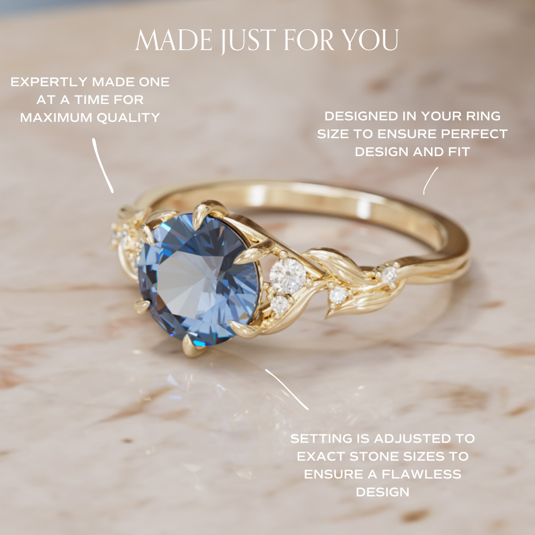 Anillo de compromiso con diamante de laboratorio: Anillo floral Celria con corte redondo inspirado en la naturaleza (Solo engaste)