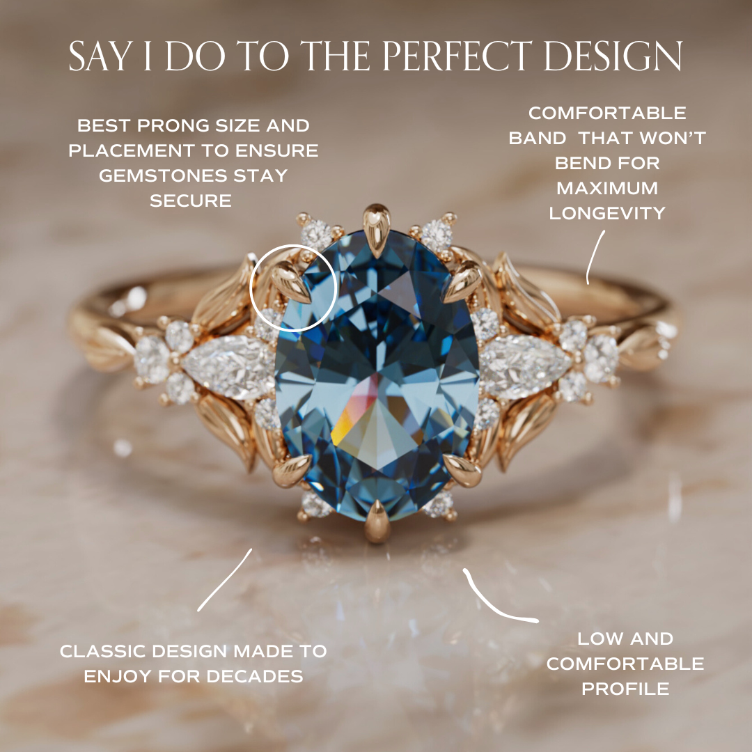 Siriwen Oval Blue Sapphire Fantasy Engagement Ring Nature Inspired with Leaves (Setting Only) By Valley Rose