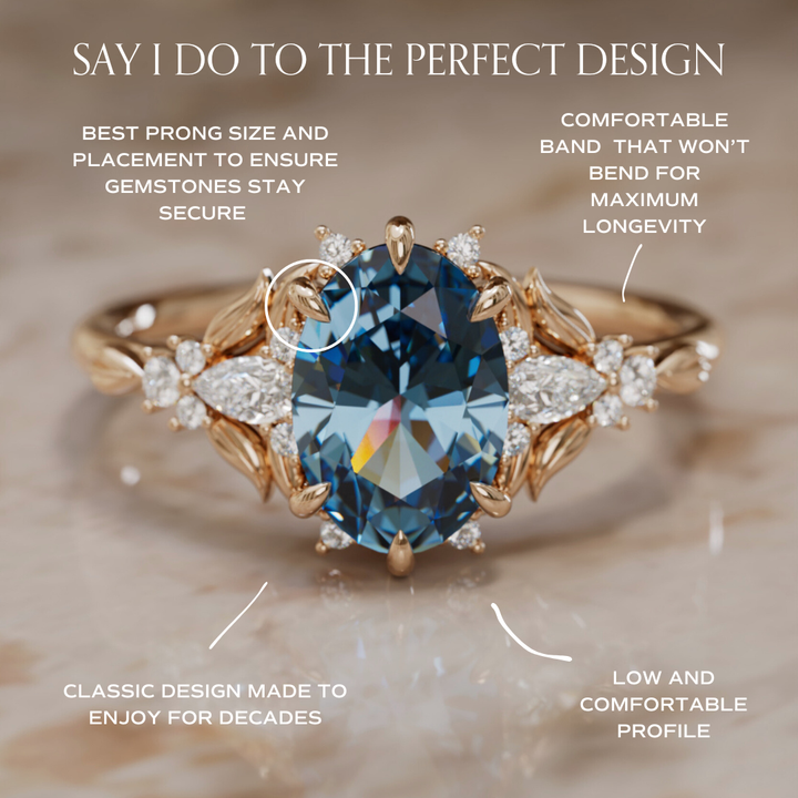 Siriwen Oval Blue Sapphire Fantasy Engagement Ring Nature Inspired with Leaves (Setting Only) By Valley Rose
