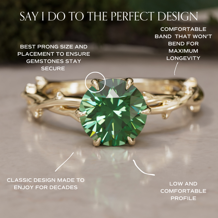 Ferelith Round Green Sapphire Fantasy Nature Branch Engagement Ring