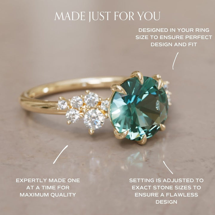 Cosmia Round Teal Sapphire Unique Celestial Engagement Ring (Setting Only)
