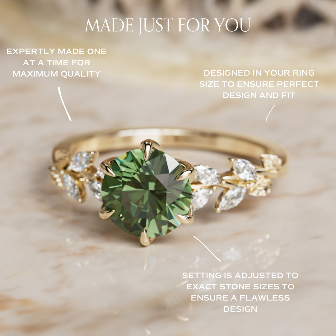 Farren Round Green Sapphire Engagement Fairy Flower Ring Nature Inspired (Setting Only)