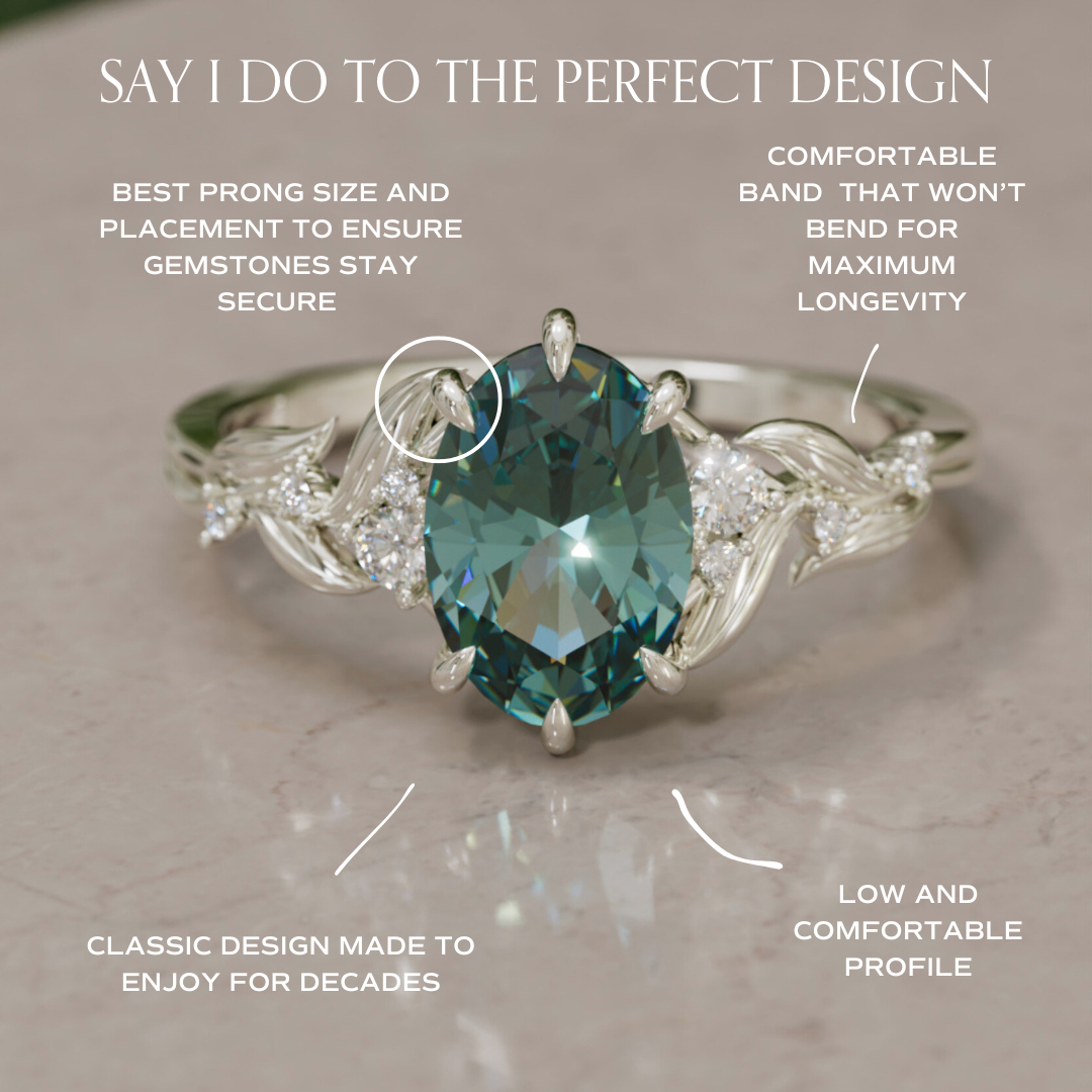 Celria Oval Teal Sapphire Fantasy Engagement Ring Nature Inspired with Leaves (Setting Only) By Valley Rose