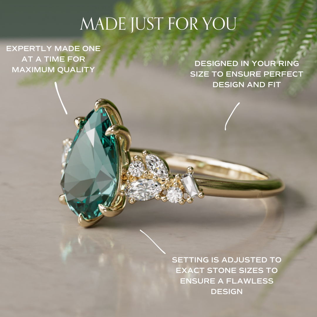 Phaedra Pear Lab Diamond Einzigartiger Verlobungsring Naturinspiriert