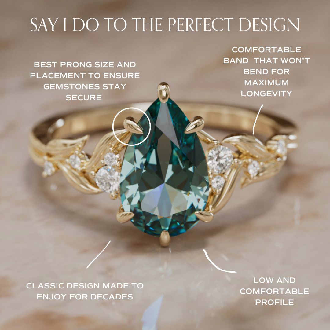 Celria Pear Teal Sapphire Engagement Flower Ring Nature Inspired (Setting Only) By Valley Rose