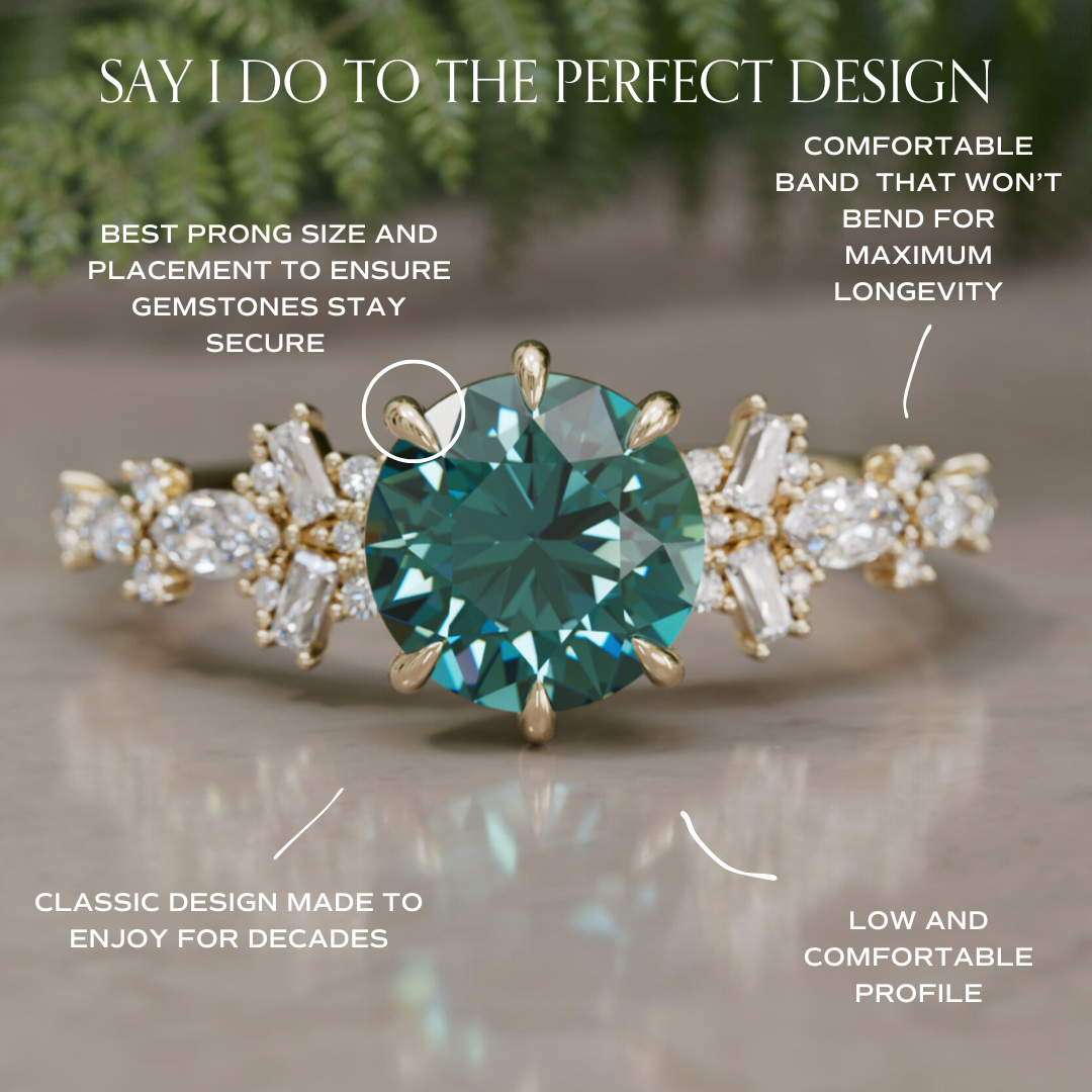 Philomena Round Teal Sapphire Unique Engagement Ring Nature Inspired