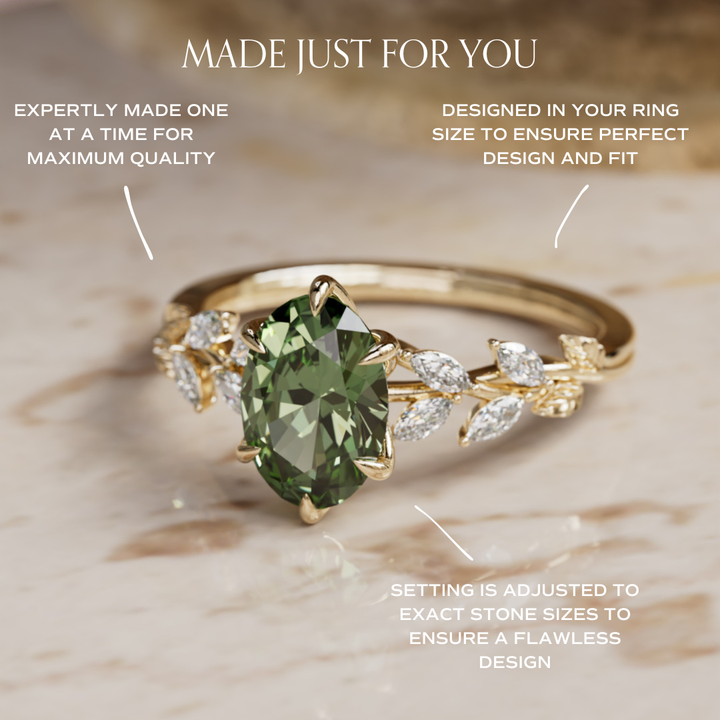Farren Oval Green Sapphire Engagement Fairy Flower Ring Nature Inspired (Setting Only) By Valley Rose