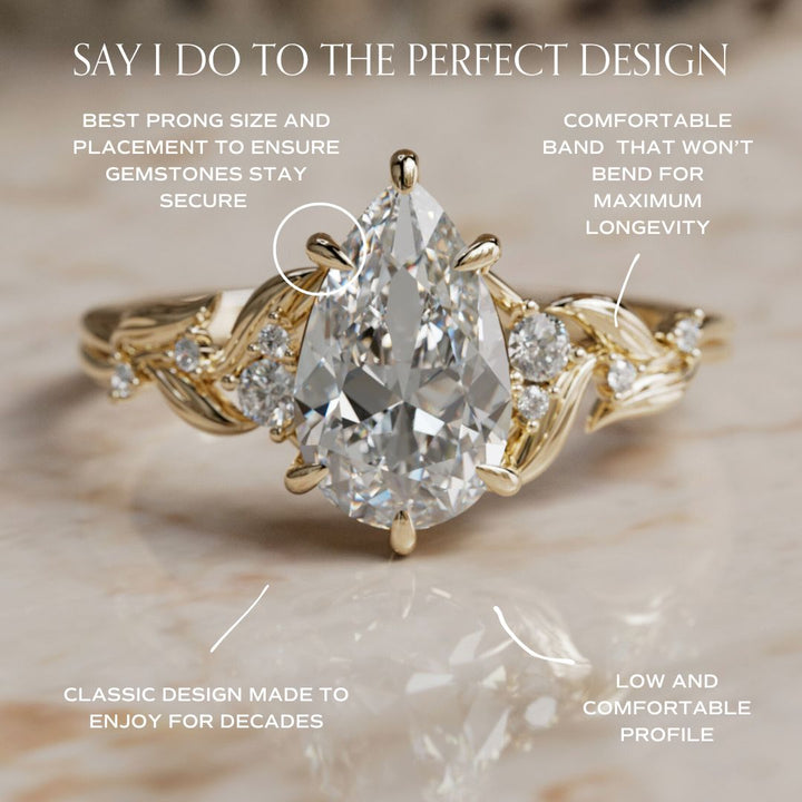 Celria Pear Lab Diamond Engagement Flower Ring Nature Inspired (Setting Only) By Valley Rose