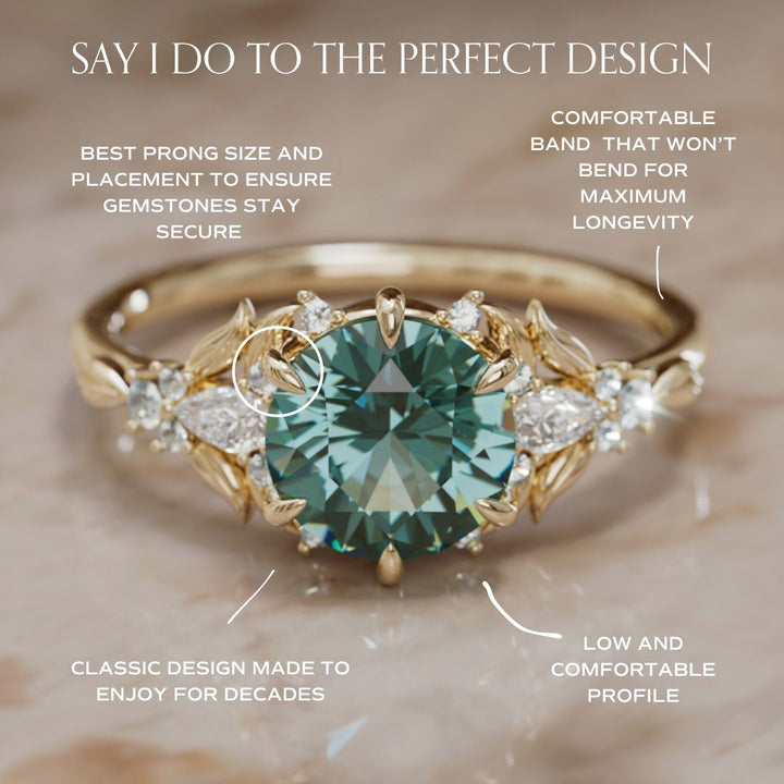 Siriwen Round Teal Sapphire Engagement Flower Ring Nature Inspired (Setting Only) By Valley Rose