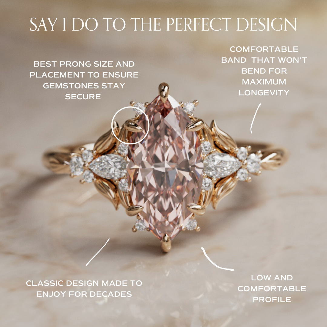 Siriwen Marquise Pink Lab Diamond Fantasy Engagement Ring Nature Inspired with Leaves (Setting Only) By Valley Rose