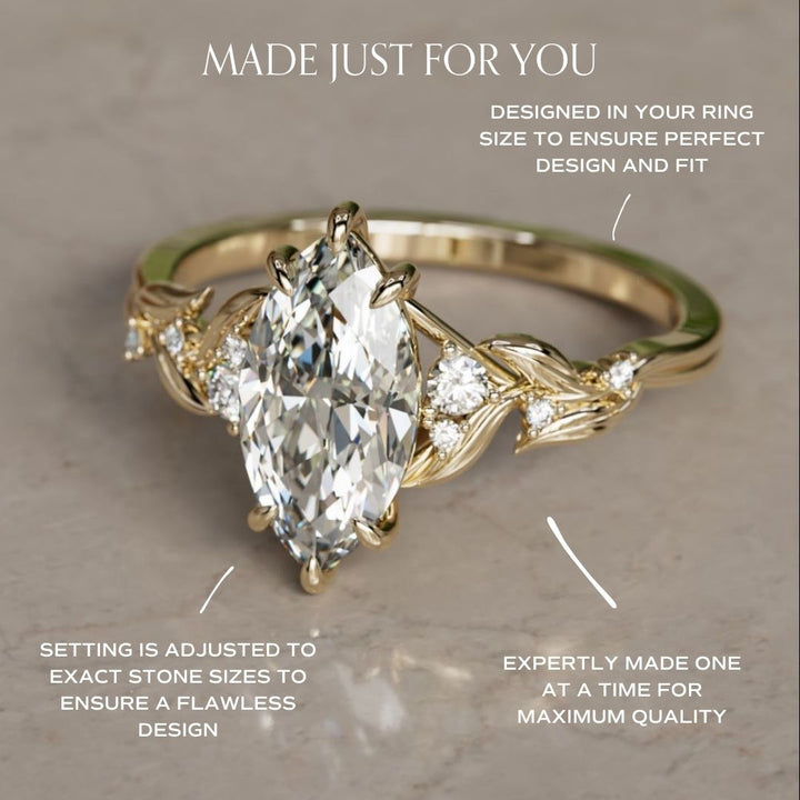 Celria Marquise Lab Diamond Fantasy Engagement Ring Nature Inspired with Leaves