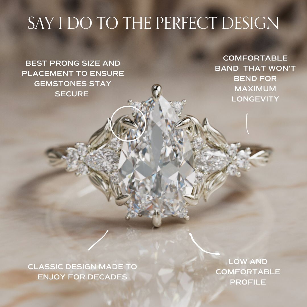 Bague de fiançailles en diamant de laboratoire : Siriwen taille poire fleur inspirée de la nature (monture seulement)