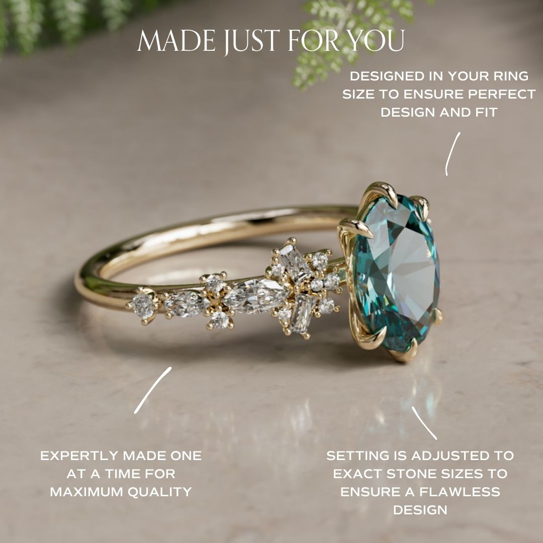 Philomena Oval Teal Sapphire Modern Unique Engagement Ring (Setting Only)