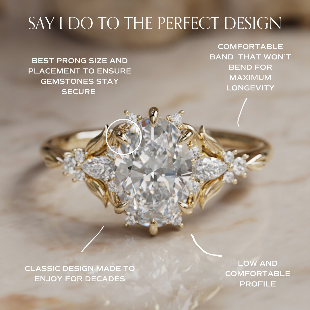 Siriwen Oval Lab Diamond Fantasy Engagement Ring Nature Inspired with Leaves (Setting Only) By Valley Rose