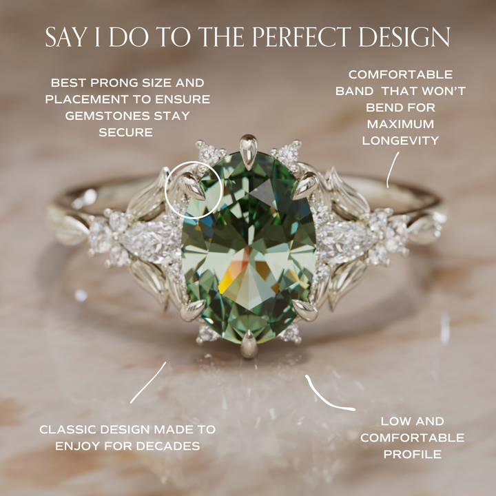 Siriwen Oval Green Sapphire Fantasy Engagement Ring Nature Inspired with Leaves (Setting Only) By Valley Rose