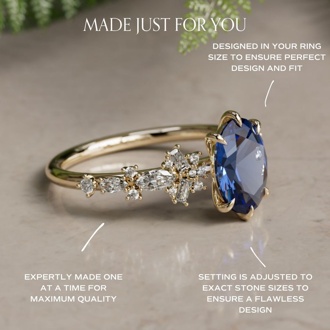 Philomena Oval Blå Safir Moderne Unik Forlovelsesring (Kun Indfatning)