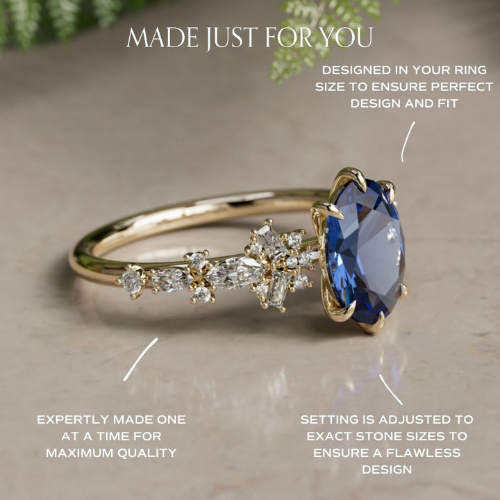 Philomena Oval Blå Safir Moderne Unik Forlovelsesring (Kun Indfatning)