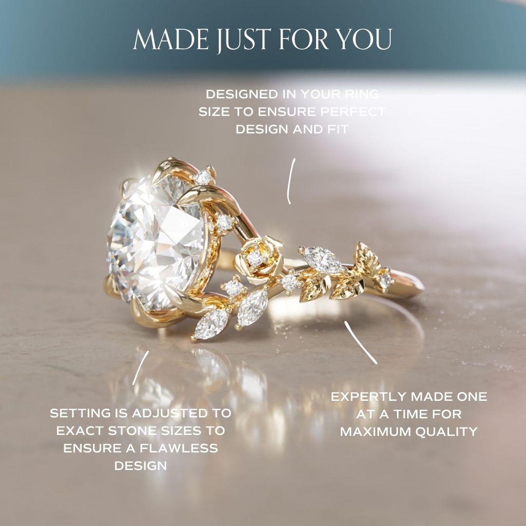 Alderose Round Lab Diamond Engagement Flower Ring Nature Inspired
